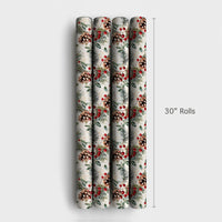 Rustic Winter Berry Gift Wrap, Watercolor Pinecone Christmas Wrapping Paper, Holiday Botanical Wrapping Paper, Xmas Gift Wrap Roll