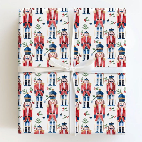 Watercolor Christmas Gift Wrap Roll, Nutcracker Wrapping Paper, Holiday Nutcracker Soldier Wrapping Paper, Festive Xmas Gift 