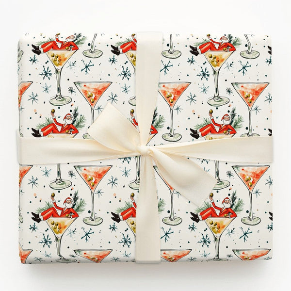 Cheerful Christmas Cocktail Gift Wrap, Humorous Santa Martini Wrapping Paper, Humorous Holiday Wrapping Paper, Secret Santa G