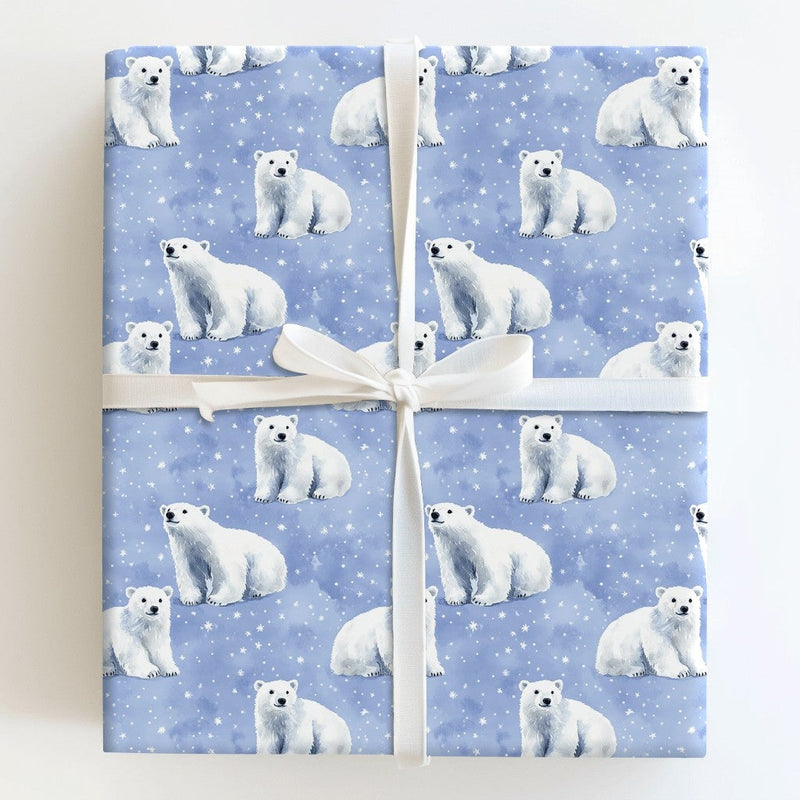 Snowy Night Polar Bear Gift Wrap, Polar Bear Christmas Wrapping Paper, Winter Wildlife Wrapping Paper, Holiday Present Wrapping Paper Roll