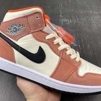 Mid Top Sneakers, White Black Pink Orange Colorway, Suede Footwear, Lace Up Design, Casual Gift for Sneaker Fans