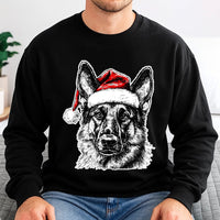 Santa Hat Dog Graphic Crewneck, German Shepherd Christmas Sweatshirt, Adorable Holiday GSD Dog Sweater, German Shepherd Xmas Pullover