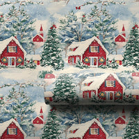 Red Cabin and Church Gift Wrap, Winter Village Christmas Wrapping Paper, Cardinal Bird Holiday Wrapping Paper, Scenic Winter Gift Wrap Roll