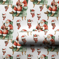 Knitter Santa Claus Armchair Wrapping Paper, Knitting Santa Wrapping Paper, Vintage Christmas Wrapping Paper, Comfy Holiday Gift Wrap Roll