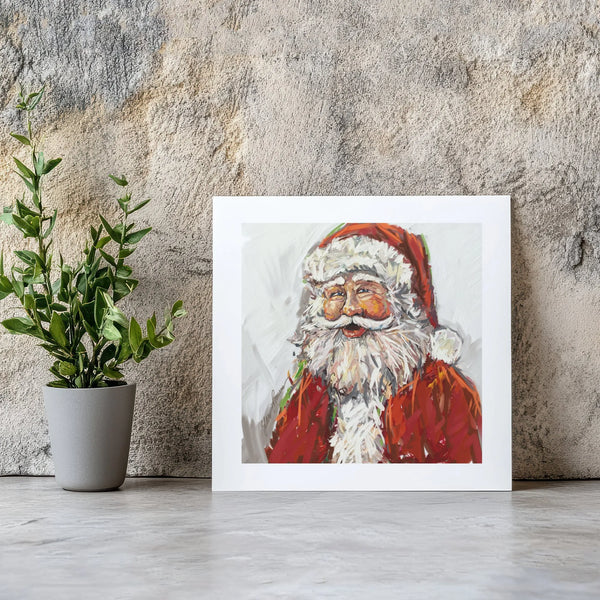 Painterly Christmas Canvas Art, Santa Claus Square Canvas, Vintage Santa Holiday Portrait Canvas Print, Festive Winter Wall D