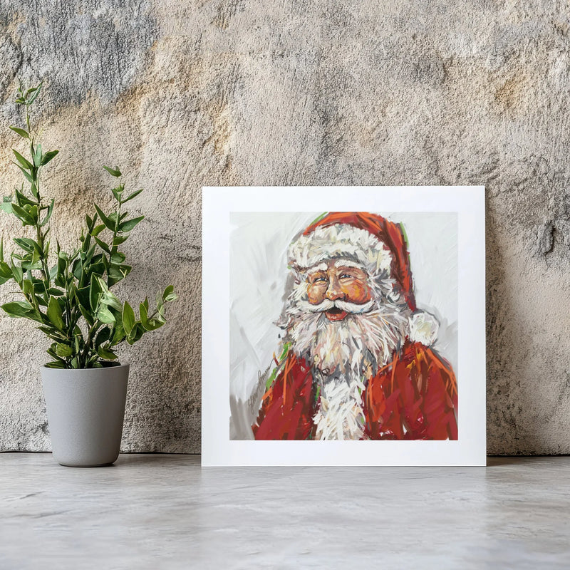 Painterly Christmas Canvas Art, Santa Claus Square Canvas, Vintage Santa Holiday Portrait Canvas Print, Festive Winter Wall Decor Present