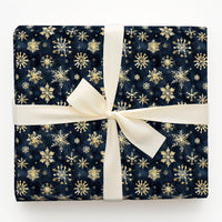 Navy Blue Winter Holiday Gift Wrap, Gold Snowflake Wrapping Paper, Luxury Snowflake Wrapping Paper, Elegant Christmas Present Paper Roll