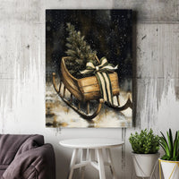 Vintage Wood Sled Canvas Art, Rustic Christmas Sleigh Canvas Print, Holiday Canvas Wall Art, Festive Farmhouse Canvas Decor, Winter Wall Art