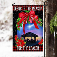 Holy Family Nativity Yard Flag, Jesus Is the Reason for the Season Garden Flag, Christian Christmas Lawn Flag, Religious Holiday Decor