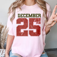 Retro Varsity Holiday Graphic Tee, December 25 Christmas T-Shirt, Festive Xmas Number Shirt, Vintage Winter Season T-Shirt Present for Family