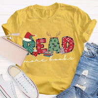 Bookish Holiday Shirt, Read More Books Christmas Teacher T-Shirt, Literary Book Lover Christmas Graphic Tee, Reader Teacher Present