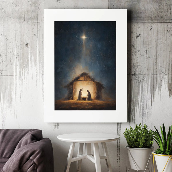Star of Bethlehem Wall Art, Nativity Scene Canvas Wall Art, Religious Christian Canvas Print, Holy Night Wall Decor, Christma