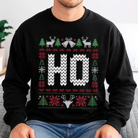 Humorous Matching Couples Holiday Sweater, HO Ugly Christmas Sweatshirt, Retro Xmas Party Pullover, Adorable Christmas Gag Present