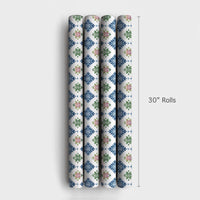 Nordic Folk Art Gift Wrap, Scandinavian Snowflake Wrapping Paper, Winter Holiday Wrapping Paper, Blue Christmas Gift Wrap Paper Roll