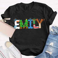 Custom Name Holiday Shirt, Personalized Merry Christmas Vibes T-Shirt, Family Christmas Graphic Tee, Custom Xmas T-Shirt