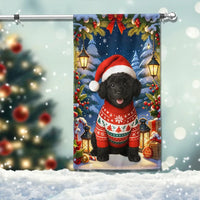 Santa Hat Festive Sweater Yard Flag, Black Poodle Christmas Garden Flag, Double Sided Dog Holiday Lawn Flag, Pet Lover Lawn Decor