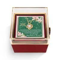 Sparkling CZ Crystal Pendant, Love Knot Necklace for Wife, Gold Finish Love Knot Necklace, Christmas Present with Rotating Rose Box