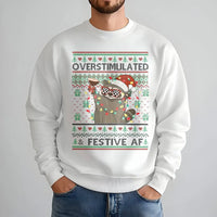 Humorous Xmas Raccoon Sweatshirt, Overstimulated and Festive AF Raccoon Sweatshirt, Ugly Christmas Sweater Pullover, Holiday Humor Sweatshirt