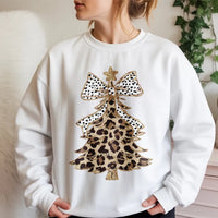 Polka Dot Bow Holiday Sweatshirt, Leopard Print Christmas Tree Sweatshirt, Adorable Xmas Tree Crewneck, Festive Winter Graphic Sweatshirt