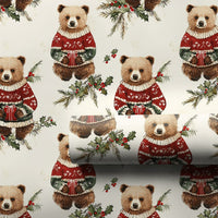 Adorable Sweater Bear Gift Wrap, Christmas Bear Wrapping Paper, Woodland Animal Holiday Wrapping Paper, Festive Winter Animal Gift Wrap Roll