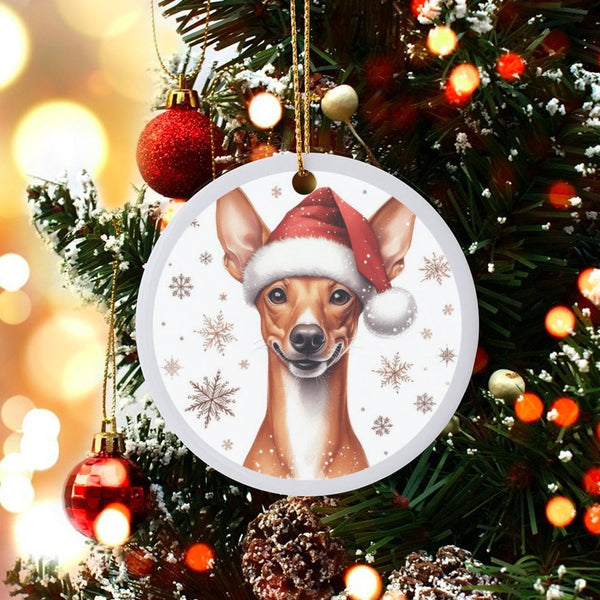 Santa Hat Basenji Dog Ornament, Basenji Christmas Ornament, Ceramic Basenji Tree Ornament, Holiday Dog Lover Keepsake, Pet Ow