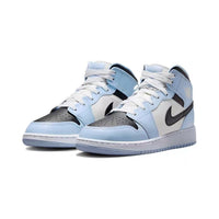 Mid Top Sneakers, Blue White Colorway, Lace Up Design, Casual Gift for Sneaker Fans