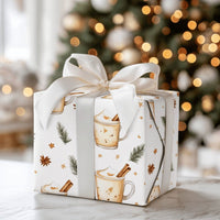 Comfy Holiday Drink Gift Wrap, Watercolor Eggnog and Cinnamon Wrapping Paper, Festive Christmas Wrapping Paper, Winter Beverage Present Wrap