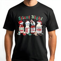 Nurse Holiday Graphic Tee, Silent Night Medical Christmas T-Shirt, Humorous ICU Pharmacy Shirt, Healthcare Worker Christmas Shirt, RN Present