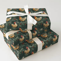 Farmhouse Watercolor Gift Wrap, Christmas Chicken Wrapping Paper, Rustic Country Pine Wrapping Paper, Winter Holiday Present Wrap Roll