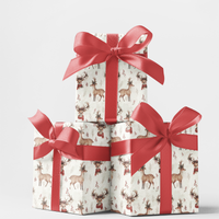 Adorable Reindeer Scarf Holiday Gift Wrap, Christmas Reindeer Wrapping Paper, Festive Xmas Wrapping Paper Roll, Winter Birthday Present Paper