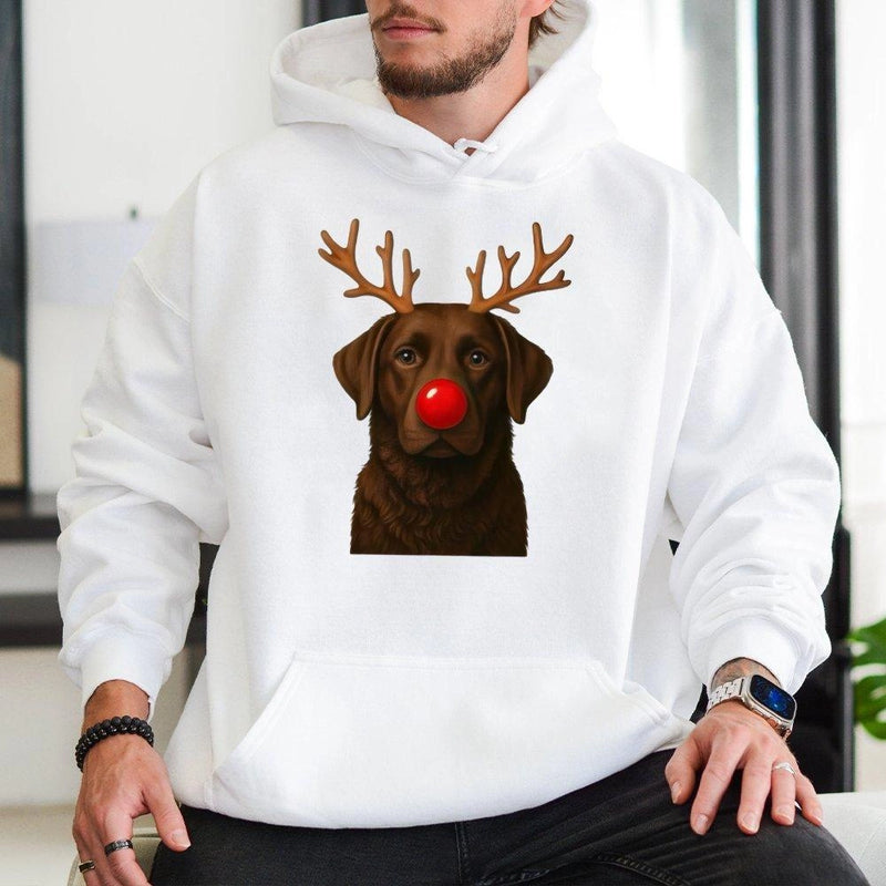 Reindeer Antler Lab Hoodie, Chocolate Lab Christmas Hoodie, Humorous Dog Lover Sweatshirt, Holiday Retriever Dog Hoodie, Xmas Pet Lover Present