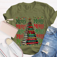 Festive Reading Holiday Graphic Tee, Christmas Book Tree Teacher Shirt, Bookish Xmas Tree T-Shirt, English Teacher Christmas Present