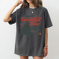 Fireplace and Tree Graphic Tee, Its the Most Wonderful Time Christmas T-Shirt, Nostalgic Holiday Shirt, Comfy Xmas Apparel for Women Men