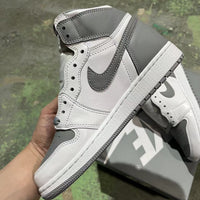Retro High Top Sneakers, White Gray Colorway, Lace Up Design, Casual Gift for Sneaker Fans