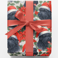 Santa Hat Dog Gift Wrap Roll, Black Russian Terrier Christmas Wrapping Paper, Holiday Puppy Present Paper, Dog Lover Xmas Wrapping Paper