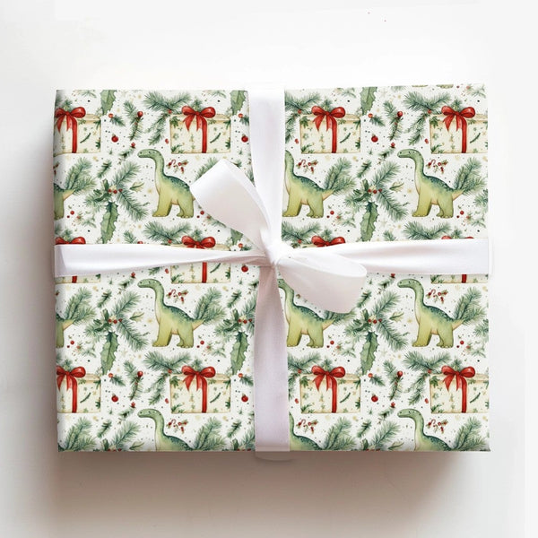 Adorable Brachiosaurus Gift Wrap, Christmas Dinosaur Wrapping Paper, Whimsical Holiday Dino Wrapping Paper, Kids Festive Chri
