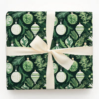 Green White Christmas Gift Wrap, Botanical Ornament Wrapping Paper, Winter Foliage Wrapping Paper, Xmas Pine Paper, Festive Gift Wrap