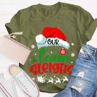 Humorous Holiday Coworker T-Shirt, Our Team Sleighs Christmas Shirt, Santa Hats Snowflakes Xmas Tee, Festive Work Team Shirt, Xmas Present Tee