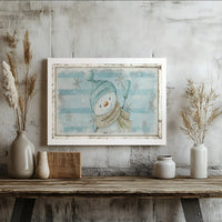 Winter Snowflake Canvas Print, Vintage Snowman Canvas Art, Retro Christmas Wall Art Canvas, Whimsical Snowman Canvas, Winter Holiday Decor