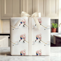 Watercolor Sports Gift Wrap, Santa Hockey Wrapping Paper, Ice Hockey Player Christmas Wrapping Paper, Adorable Holiday Gift Wrap Roll