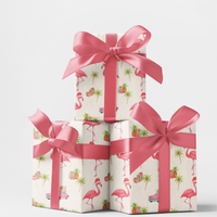 Tropical Christmas Gift Wrap, Pink Flamingo Wrapping Paper, Coastal Holiday Wrapping Paper, Beach Theme Gift Wrap Roll