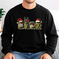 Humorous Holiday Canned Pickles Sweatshirt, Christmas Pickle Jar Sweatshirt, Retro Festive Foodie Crewneck, Comfy Christmas Pickle Sweatshirt