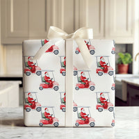 Humorous Golfer Christmas Gift Wrap, Santa Golf Cart Wrapping Paper, Watercolor Santa Claus Golfing Wrapping Paper