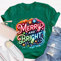 Colorful Retro Holiday Graphic Tee, Merry and Bright Tie Dye Christmas Shirt, Rainbow Xmas T-Shirt, Matching Holiday Outfit