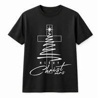 Minimalist Cross Tree Shirt, Religious Christmas T-Shirt, Christian Holiday Graphic Tee, Faith Based Xmas Shirt, Jesus Christmas Present