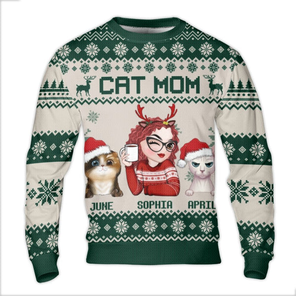 Personalized Pet Portrait Ugly Xmas Crewneck, Custom Cat Mom Christmas Sweater, Personalized Cat Lover Pullover, Custom Holid