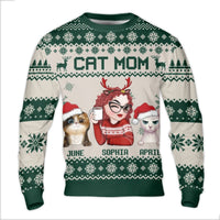 Personalized Pet Portrait Ugly Xmas Crewneck, Custom Cat Mom Christmas Sweater, Personalized Cat Lover Pullover, Custom Holiday Present