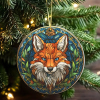 Woodland Animal Ceramic Ornament, Stained Glass Fox Christmas Ornament, Wildlife Lover Tree Ornament, Holiday Keepsake Present