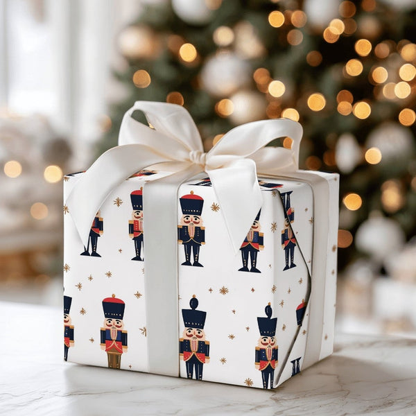 Toy Soldier Gift Wrap, Nutcracker Christmas Wrapping Paper, Traditional Holiday Wrapping Paper, Gold Star Xmas Paper, Festive