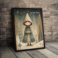 Whimsical Winter Wonderland Canvas Print, Joyeux Noel Snowy Forest Child Canvas, French Holiday Canvas Wall Art, Christmas Home Decor Present
